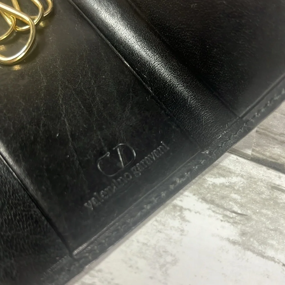 Valentino Garavani Black Leather Key Holder Wallet Case
